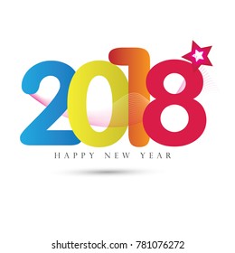 Abstract geometric Creative happy new year 2018 colorful  on modern background. Can be adapt to Brochure, Annual Report, Magazine, Poster, Corpora