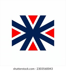 Abstract geometric cross logo design with UK flag colors concept.