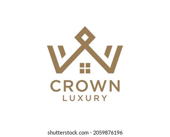 Abstract Geometric Crown and House Logo. Royal Home Symbol. Flat Vector Logo Design Template Element