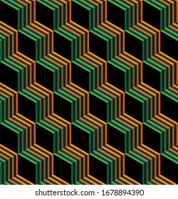 Abstract geometric cube black color with colorful lines background, vector illustration. Basement vector.