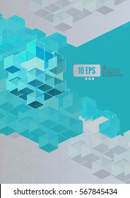 Abstract geometric cube graphic template on blue turquoise background A4