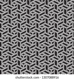 Abstract geometric cube, lines, squares, rectangular mixed  pattern for background, fabric and textile, in vector and black color. 