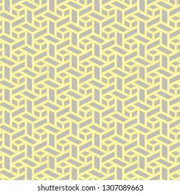 Abstract geometric cube, lines, squares, rectangular mixed  pattern for background, fabric and textile, in vector white and aspen gold color. 