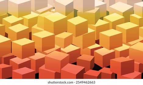 Abstract Geometric Cube Pattern.This abstract design features floating cubes with a smooth gradient effect, transitioning from light yellow to deep orange, adding depth and vibrancy to any project.