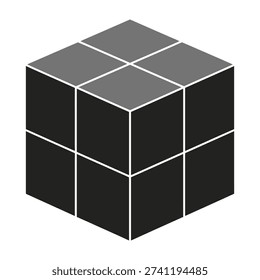 Abstract geometric cube puzzle with gray and black squares
