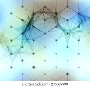 Abstract geometric cubes on blur background with the web. May be used as seamless pattern.