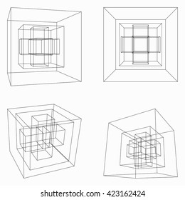 Abstract  geometric cubes on white background.