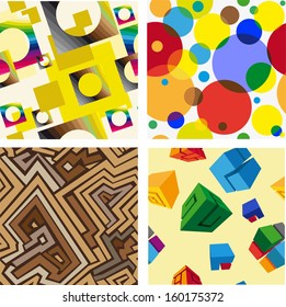 Abstract geometric cubes,circles,striped, seamless pattern 