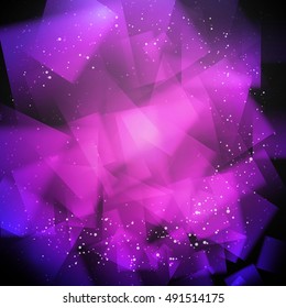 Abstract geometric cubic bright pink background with soft lights and shiny particles. Backdrop design template
