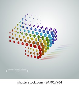 Abstract geometric cubic modern grunge vector rainbow concept on a white background. Vector illustration