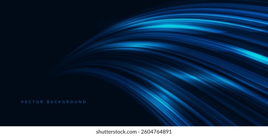 Abstract geometric curved lines technology on dark blue backgroung. High speed motion moving concept. Vector illustration
