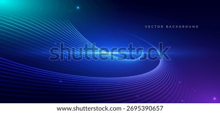 Abstract geometric curved lines technology on dark blue backgroung. High speed motion moving concept. Vector illustration