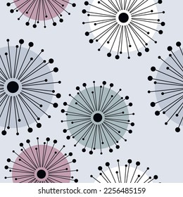 Resumen del patrón de flor de diente de león geométrico sin soldadura. Ilustración vectorial floral. Fondo del contorno botánico. Papel de escritorio, fondo, tela, textil, impresión, papel envolvente o diseño de paquete.