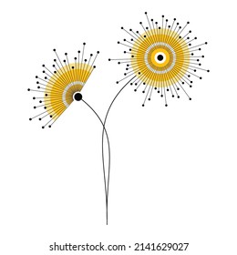 Abstract geometric dandelion flowers vector simple illustration isolated on white. Floral linear design element for print, background, banner or card.