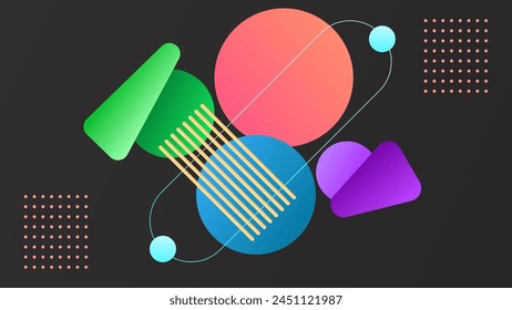 ABSTRACT GEOMETRIC DARK BACKGROUND WITH GEOMETRIC SHAPES GRADIENT BLUE ORANGE PURPLE COLOR DESIGN VECTOR TEMPLATE GOOD FOR MODERN WEBSITE, WALLPAPER, COVER DESIGN, LANDING PAGE