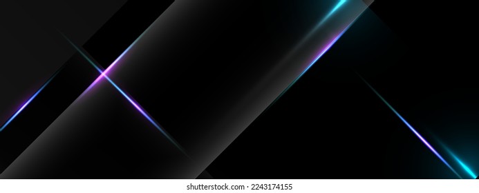 Resumen concepto geométrico negro oscuro neón líneas móviles fondo de diseño
