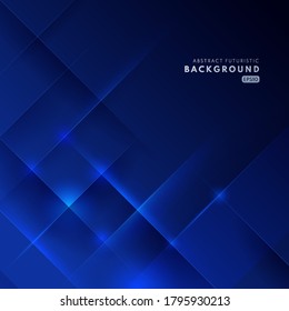 Abstract geometric dark blue background with lighting lines. Futuristic technology concept. You can use for cover template, poster, banner web, flyer. Vector illustration