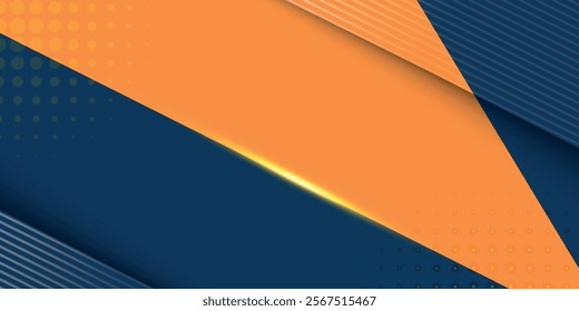 Abstract geometric dark blue and orange square theme overlap background for graphic design.