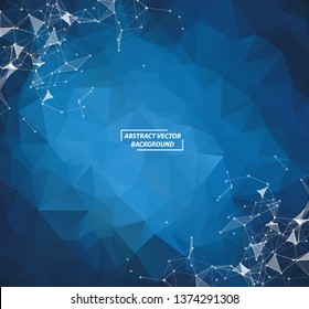 Abstract Geometric Dark Blue Polygonal background molecule and communication. Connected lines with dots. Concept of the science, chemistry, biology, medicine, technology.