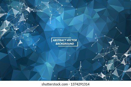 Abstract Geometric Dark Blue Polygonal background molecule and communication. Connected lines with dots. Concept of the science, chemistry, biology, medicine, technology.