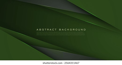 Abstract geometric dark green papercut triangle theme overlap background with lights pattern. Suitable for sporty frame background graphic design. Eps10 vector