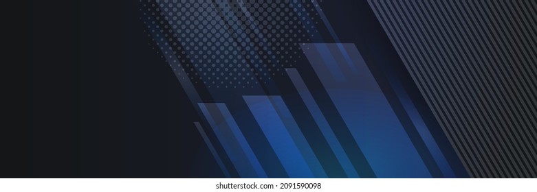 Abstract geometric dark navy blue banner background. Digital technology business 3D presentation abstract background. Abstract blue banner with gradient shapes