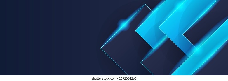 Abstract geometric dark navy blue banner background. Digital technology business 3D presentation abstract background. Abstract blue banner with gradient shapes