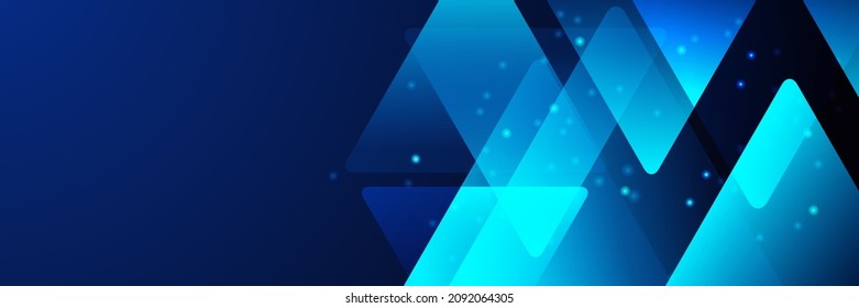 Abstract geometric dark navy blue banner background. Digital technology business 3D presentation abstract background. Abstract blue banner with gradient shapes