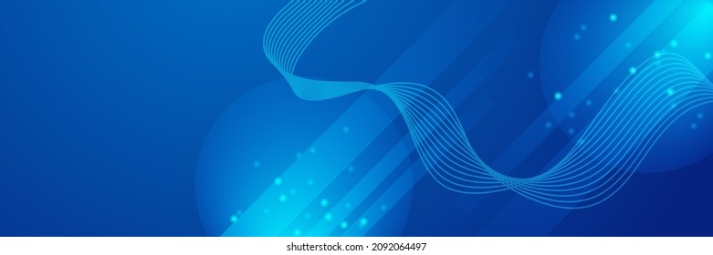 Abstract geometric dark navy blue banner background. Digital technology business 3D presentation abstract background. Abstract blue banner with gradient shapes