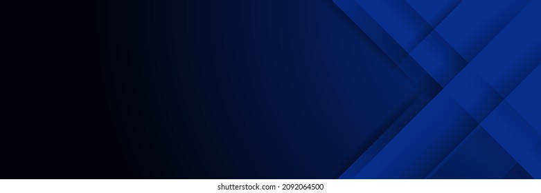 Abstract geometric dark navy blue banner background. Digital technology business 3D presentation abstract background. Abstract blue banner with gradient shapes