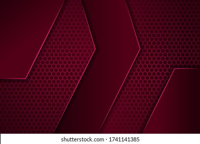 Abstract geometric dark pink gradient techno with hexagon pattern template. Vector pink futuristic web background illustration. light color for border and horizontal layout. 
