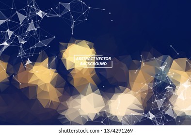 Abstract Geometric Dark  Polygonal background molecule and communication. Connected lines with dots. Concept of the science, chemistry, biology, medicine, technology.
