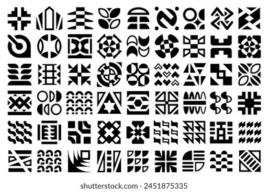 Abstract geometric decorations. Simple, minimalistic flat black geometric design elements isolated on white background.