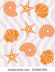 Resumen Geométrico Decorativo Maravilla Starfish Wavy Stripes Seamless Pattern Fresco Moderno Colores de moda Perfecto para la tela Swimwear Allover Imprimir Lilac Tones Naranja