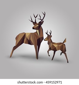 abstract geometric deer couple design on gray background