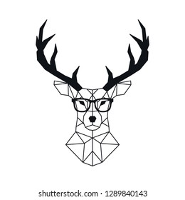 Abstract geometric Deer head in polygonal style. Geometric Stylized Deer in glasses. Vector illustration.