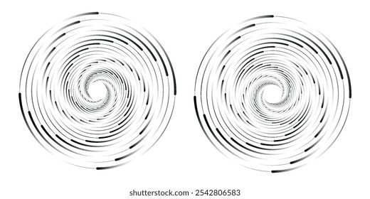 Projeto geométrico abstrato de círculo 3D espiral de movimento de pontos brilhantes brancos, visão frontal - forma de uma onda de som, linha de ritmo - moderna dinâmica vetor fundo, página de aterrissagem, modelo para Web