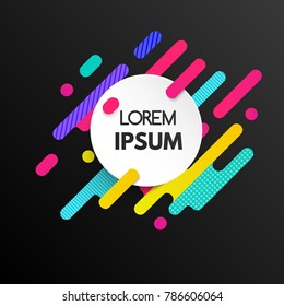 Abstract geometric design background with colorful dynamic shapes and circle white banner for your text. Vector bright illustration