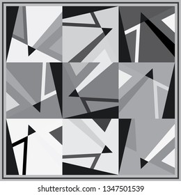 Abstract geometric design for balck and white silk scarf pattern. Monochrome background