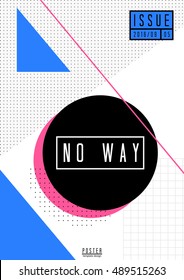 Abstract geometric design in black, white, blue and fuchsia pink. Minimalist style poster, brochure, magazine cover design.