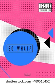 Abstract geometric design in black, white, blue and fuchsia pink. Minimalist style poster, brochure, magazine cover design.
