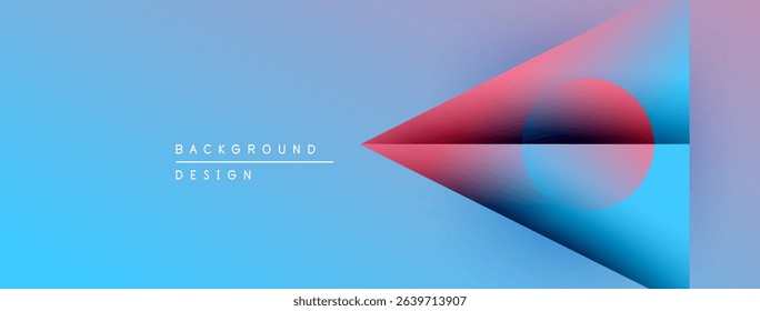 Abstract geometric design. Blue gradient background features overlapping shapes, red circle, sharp angles, modern aesthetic. Text reads background design.