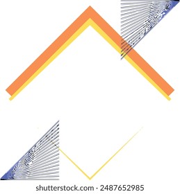 Abstractas diseño geométrico con triángulos azules, líneas negras y diamante amarillo anaranjado. Perfecto para fondos modernos, temas tecnológicos y conceptos artísticos.