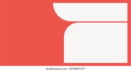 Abstract geometric design with bold red and white shapes. Minimalist style with curved and straight lines. Modern abstract art with geometric patterns. Background vector.