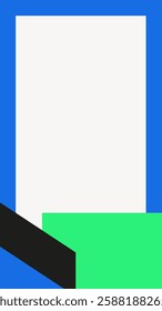 Abstract geometric design with bold shapes. Blue, green, and black elements create a striking contrast. Minimalist and modern abstract art piece. Frame vector with copy space.