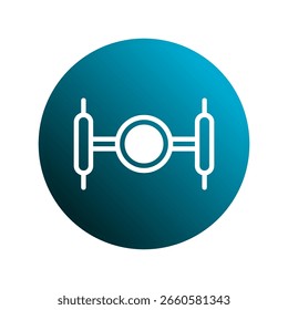 Abstract geometric design with a central circle and connecting bars creating symmetry against a gradient blue backdrop