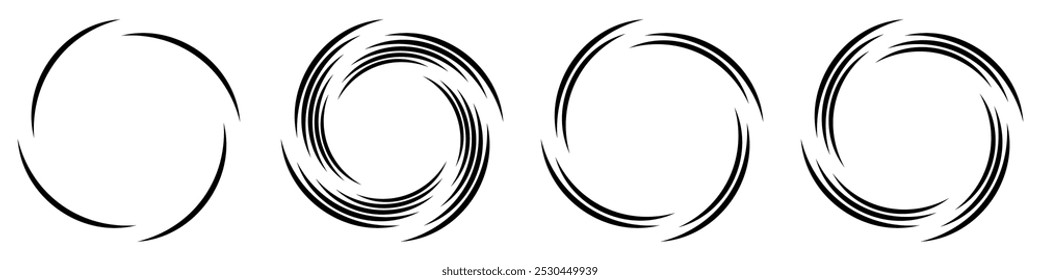 Abstract geometric design in circle shape with spiral lines. Radial rotating shape. Set of circular spiral lines forming a swirling vortex symbol.