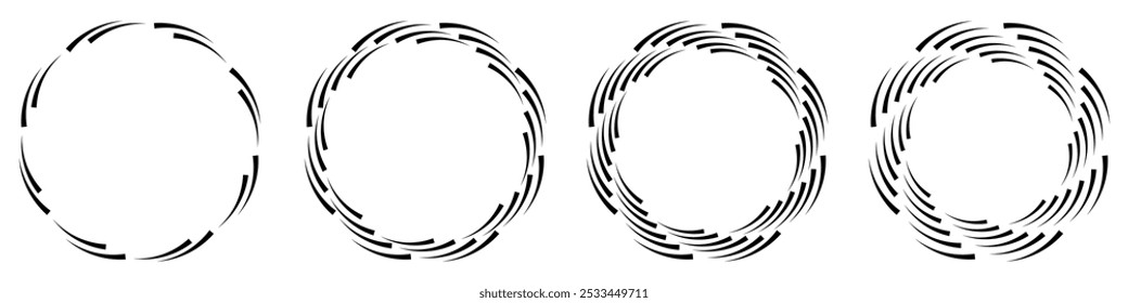 Abstractas diseño geométrico en forma de círculo con líneas en espiral. Forma giratoria radial. Círculo negro hecho de líneas que forman un patrón circular.