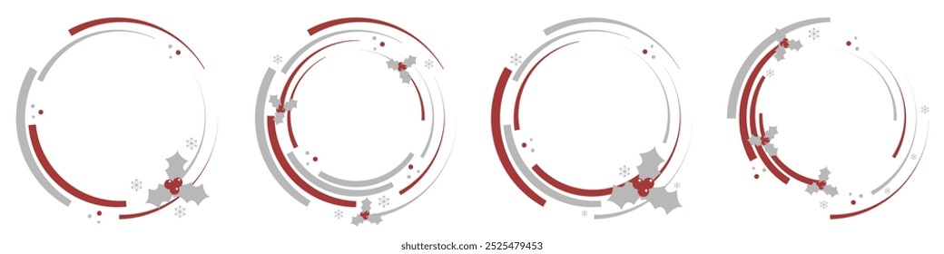 Projeto geométrico abstrato com círculo redemoinho com linhas espirais, com elementos de design de Natal. Forma de meio- tom de rotação radial. Ilustração vetorial.