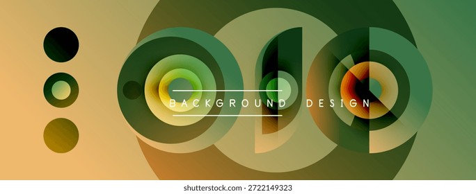 Projeto geométrico abstrato. Círculos, linhas criam um plano de fundo moderno. As cores se misturam, oferecendo interesse visual. Estética minimalista.
